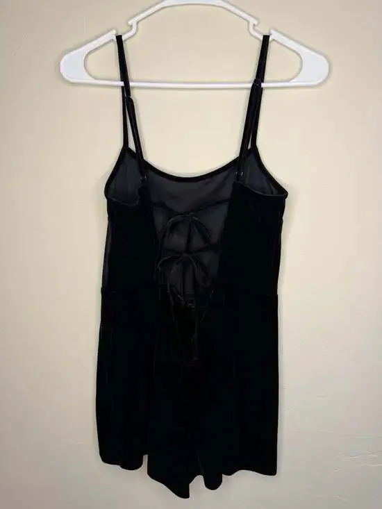 Urban Outfitters Black Velvet Lace-Up Back Mini Romper - Picture 2 of 4